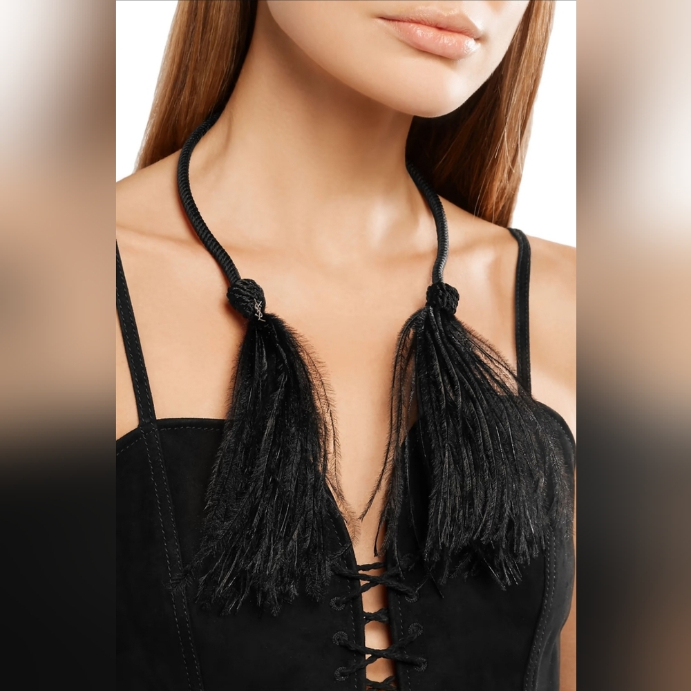 Saint Laurent Le Vian Loulou Choker With Black Ostrich Feather Tassels